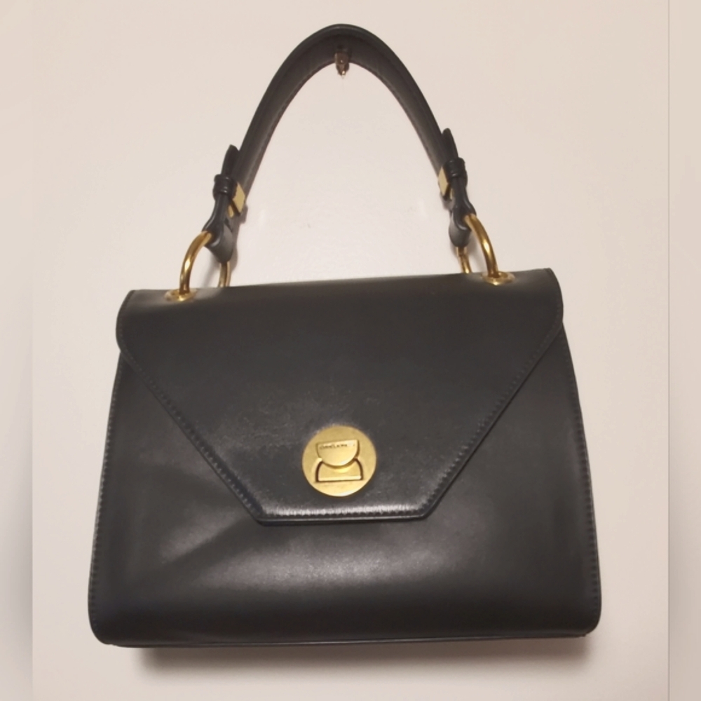 David Jones Paris Faux leather Satchel Women's handbag purse Black Gold Vintage